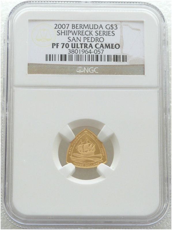 2007 Bermuda San Pedro Ship $3 Gold Proof 1/20oz Coin NGC PF70