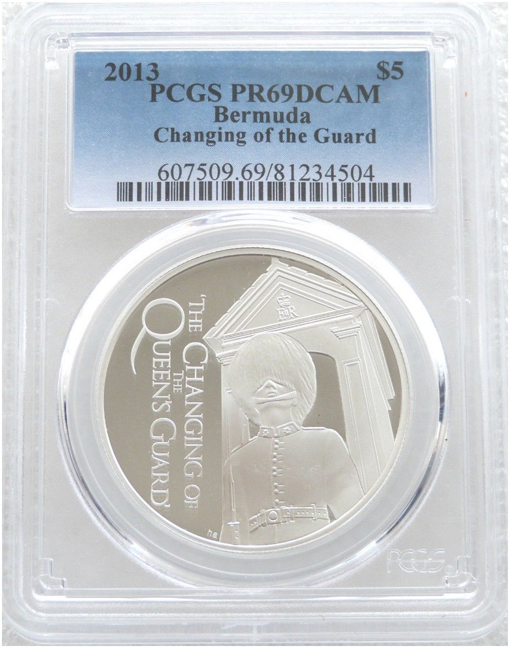 2013 Bermuda Diamond Jubilee Changing of the Guard $5 Silver Proof Coin PCGS PR69 DCAM 2013 Bermuda Diamond Jubilee Changing of the Guard $5 Silver Proof Coin PCGS PR69 DCAM
