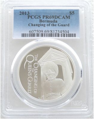 2013 Bermuda Diamond Jubilee Changing of the Guard $5 Silver Proof Coin PCGS PR69 DCAM 2013 Bermuda Diamond Jubilee Changing of the Guard $5 Silver Proof Coin PCGS PR69 DCAM