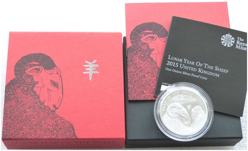 2015 British Lunar Sheep £2 Silver Proof 1oz Coin Box Coa
