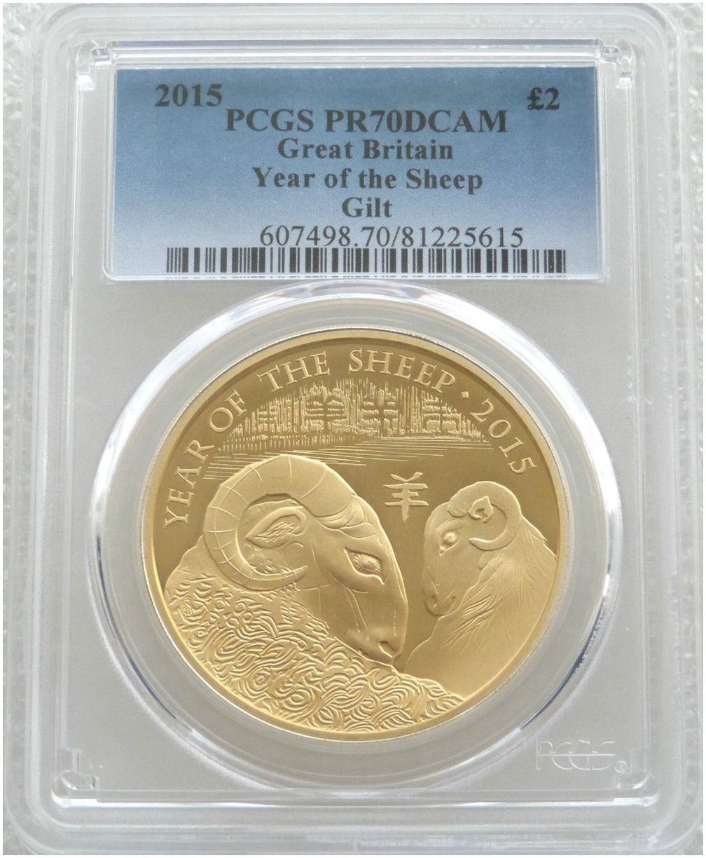 2015 British Lunar Sheep £2 Silver Gold Proof 1oz Coin PCGS PR70 DCAM 2015 British Lunar Sheep £2 Silver Gold Proof 1oz Coin PCGS PR70 DCAM