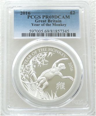 2016 British Lunar Monkey £2 Silver Proof 1oz Coin PCGS PR69 DCAM 2016 British Lunar Monkey £2 Silver Proof 1oz Coin PCGS PR69 DCAM