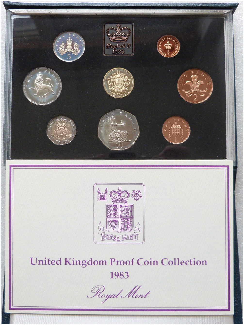 1983 Royal Mint Standard Proof 8 Coin Set Blue Case Coa