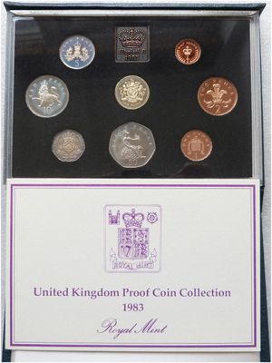 1983 Royal Mint Standard Proof 8 Coin Set Blue Case Coa