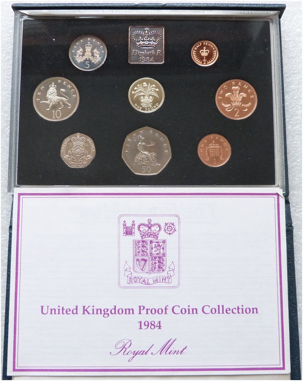 1984 Royal Mint Standard Proof 8 Coin Set Blue Case Coa
