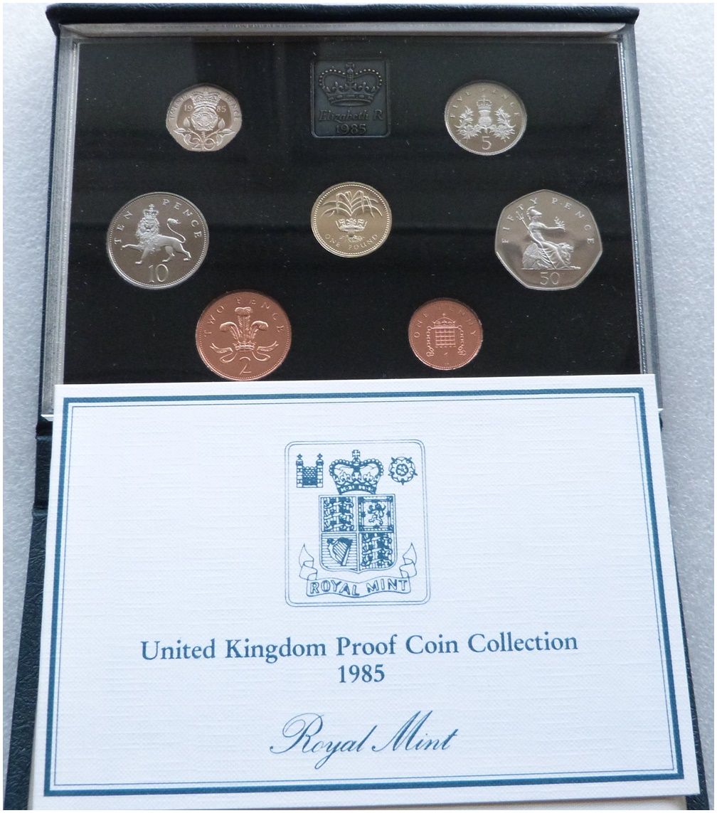 1985 Royal Mint Standard Proof 7 Coin Set Blue Case Coa 1985 Royal Mint Standard Proof 7 Coin Set Blue Case Coa