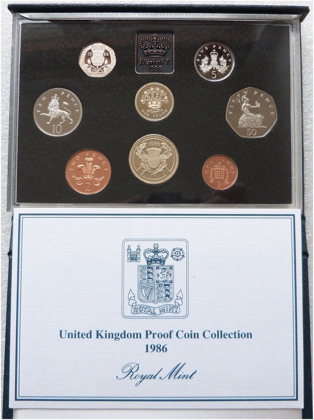 1986 Royal Mint Standard Proof 8 Coin Set Blue Case Coa