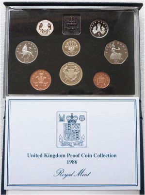 1986 Royal Mint Standard Proof 8 Coin Set Blue Case Coa