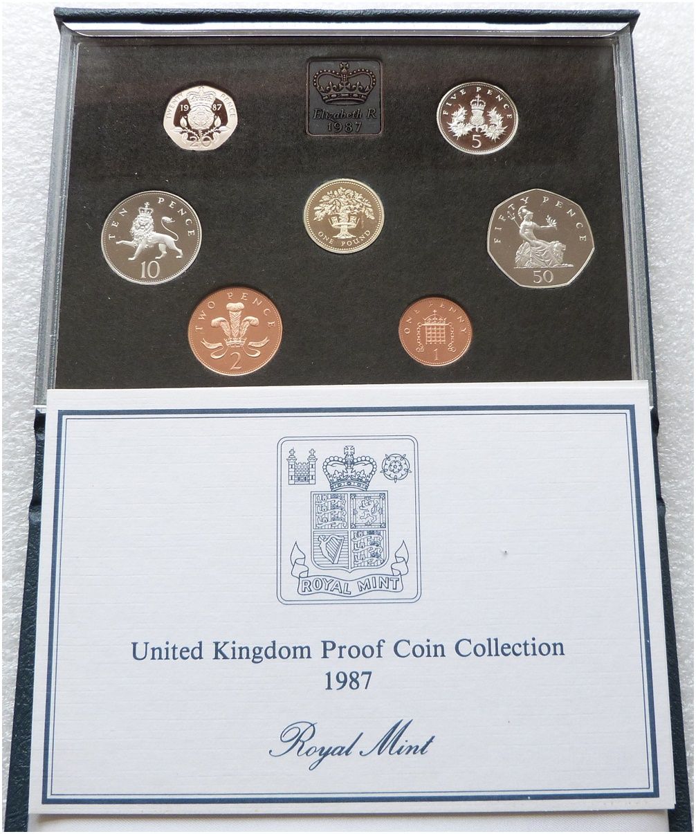 1987 Royal Mint Standard Proof 7 Coin Set Blue Case Coa 1987 Royal Mint Standard Proof 7 Coin Set Blue Case Coa