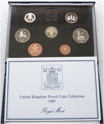 1987 Royal Mint Standard Proof 7 Coin Set Blue Case Coa
