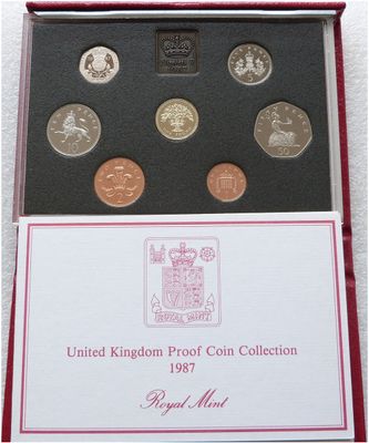 1987 Royal Mint Deluxe Proof 7 Coin Set Red Leather Case Coa