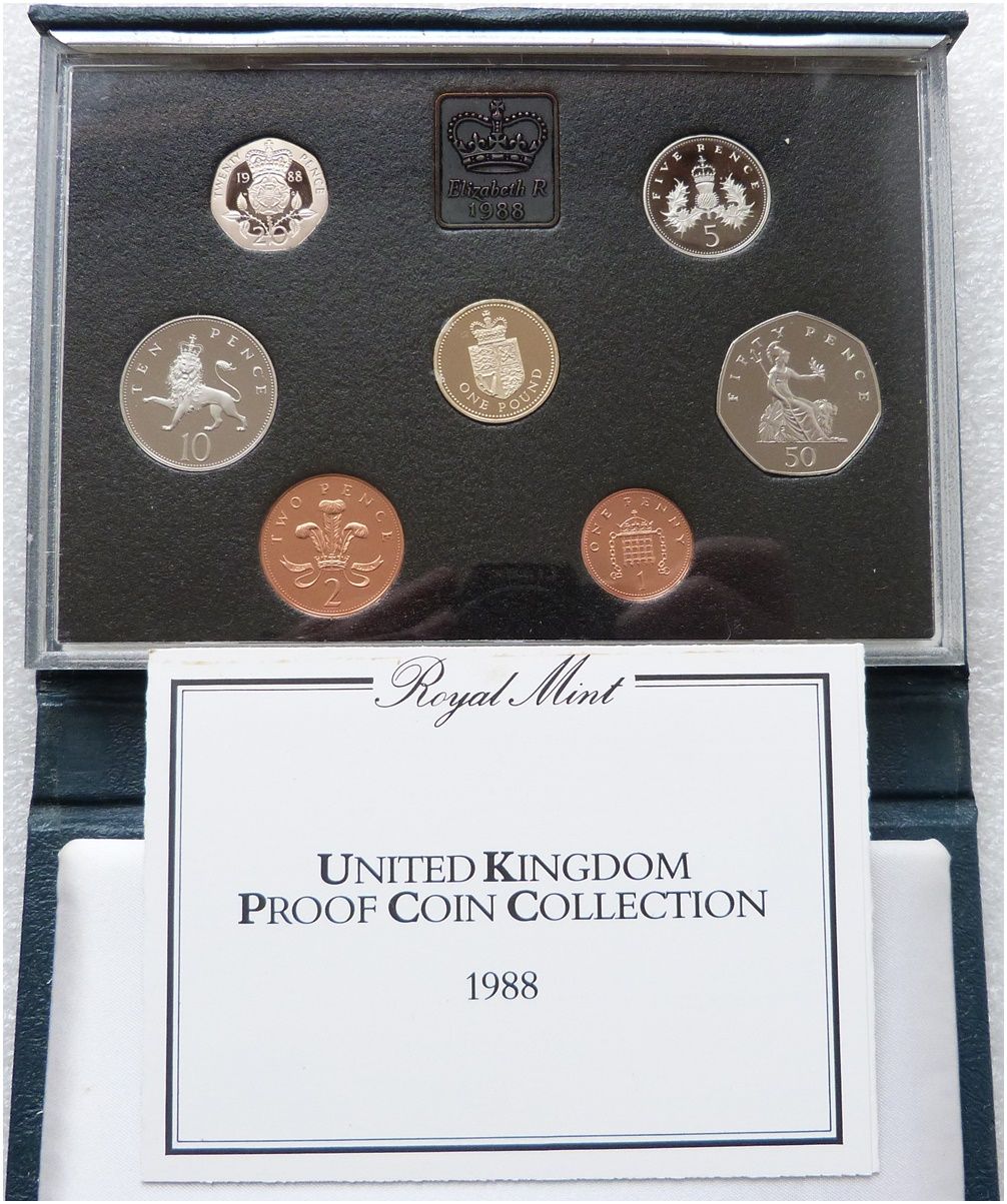1988 Royal Mint Standard Proof 7 Coin Set Blue Case Coa 1988 Royal Mint Standard Proof 7 Coin Set Blue Case Coa