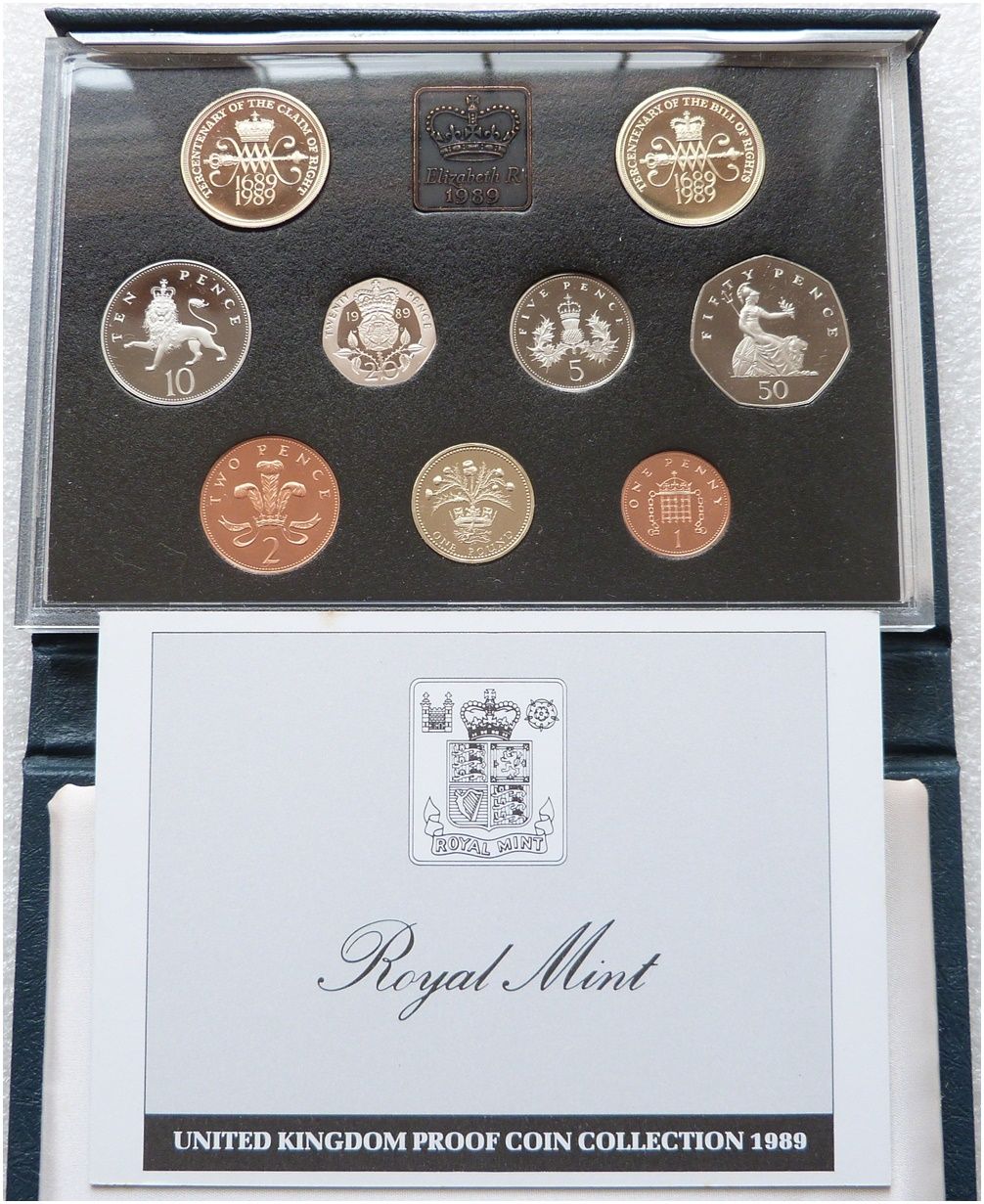 1989 Royal Mint Standard Proof 9 Coin Set Blue Case Coa 1989 Royal Mint Standard Proof 9 Coin Set Blue Case Coa