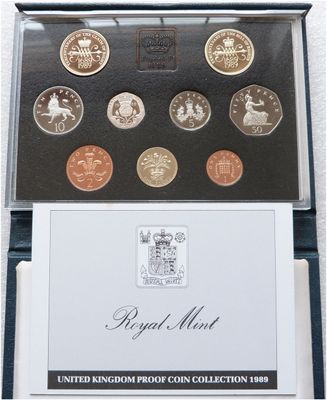 1989 Royal Mint Standard Proof 9 Coin Set Blue Case Coa