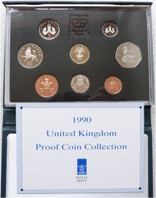 1990 Royal Mint Standard Proof 8 Coin Set Blue Case Coa