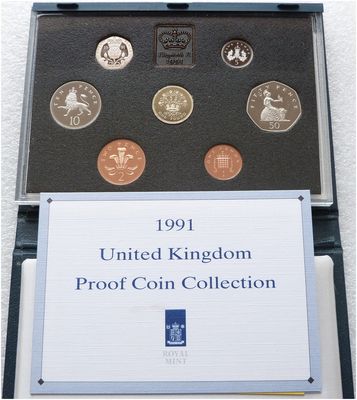 1991 Royal Mint Standard Proof 7 Coin Set Blue Case Coa