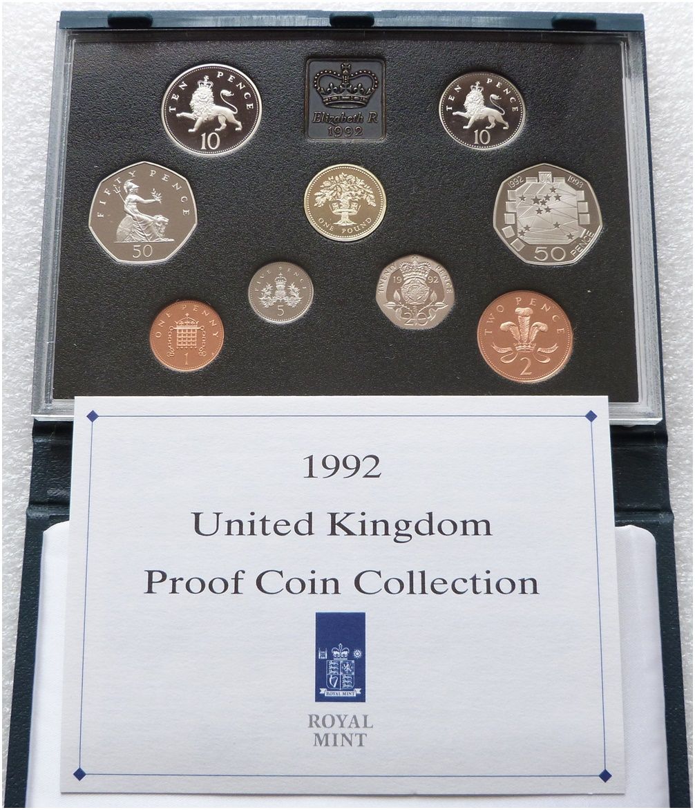 1992 Royal Mint Standard Proof 9 Coin Set Blue Case Coa