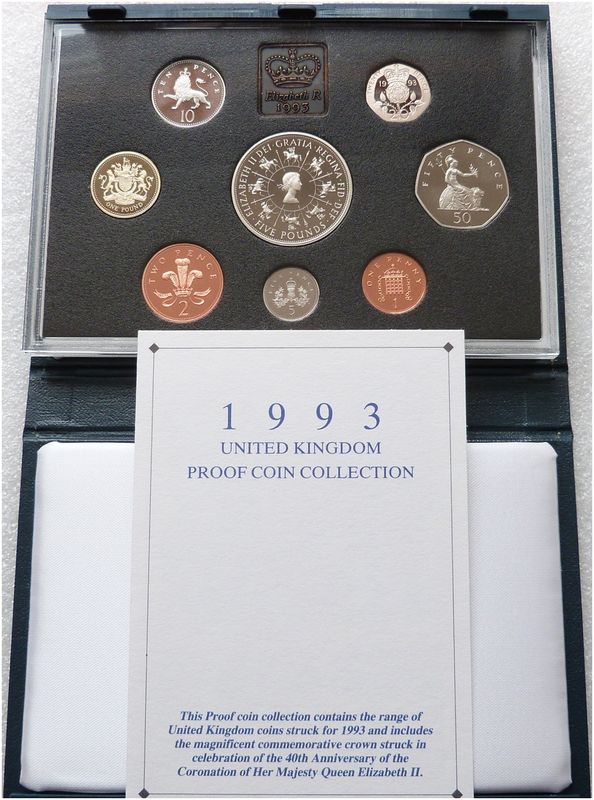 1993 Royal Mint Standard Proof 8 Coin Set Blue Case Coa