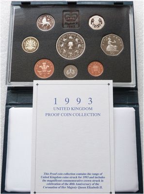 1993 Royal Mint Standard Proof 8 Coin Set Blue Case Coa