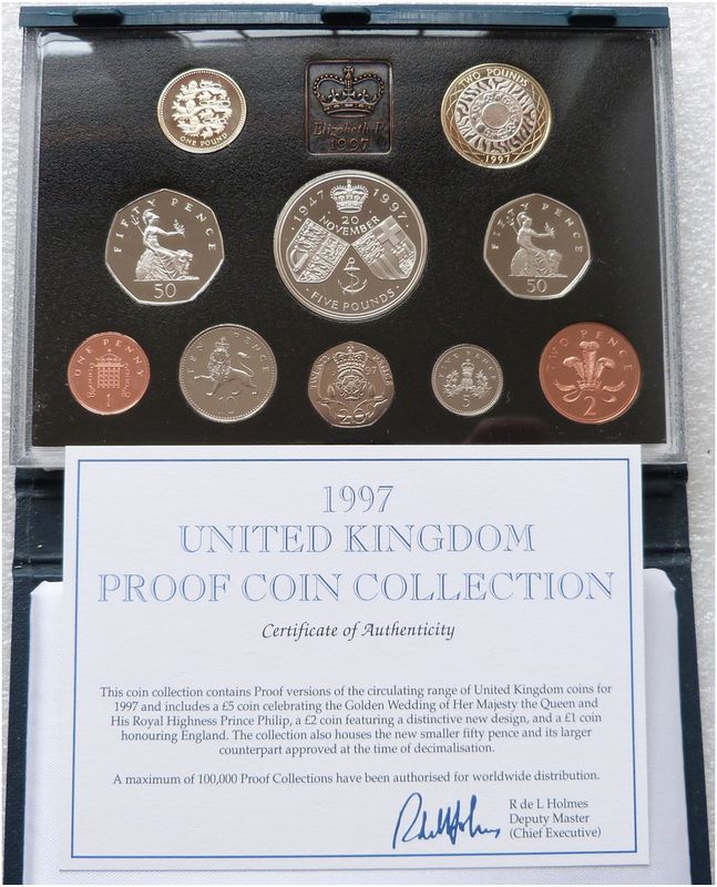 1997 Royal Mint Standard Proof 10 Coin Set Blue Case Coa