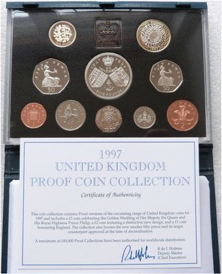 1997 Royal Mint Standard Proof 10 Coin Set Blue Case Coa