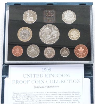 1998 Royal Mint Standard Proof 10 Coin Set Blue Case Coa