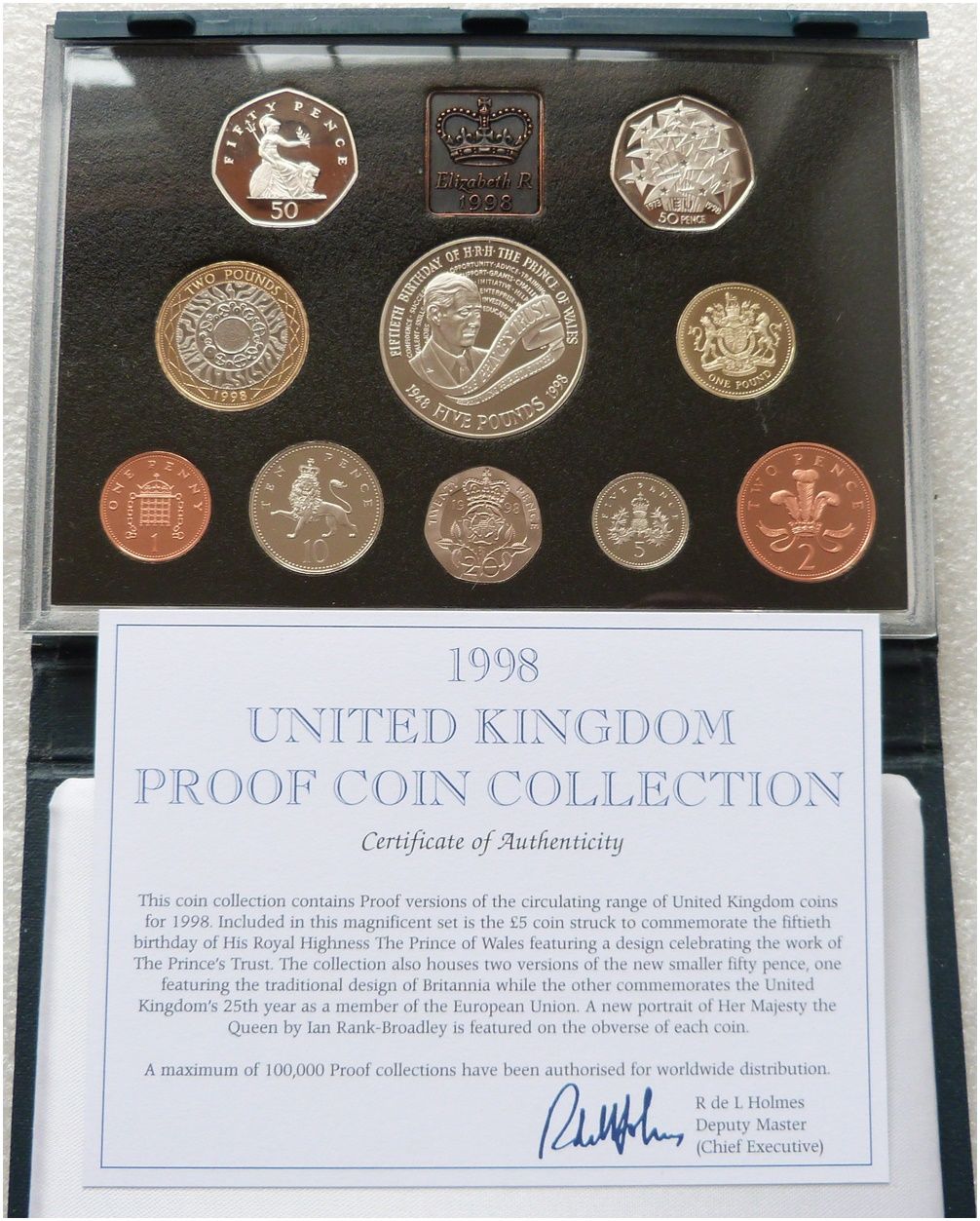 1998 Royal Mint Standard Proof 10 Coin Set Blue Case Coa