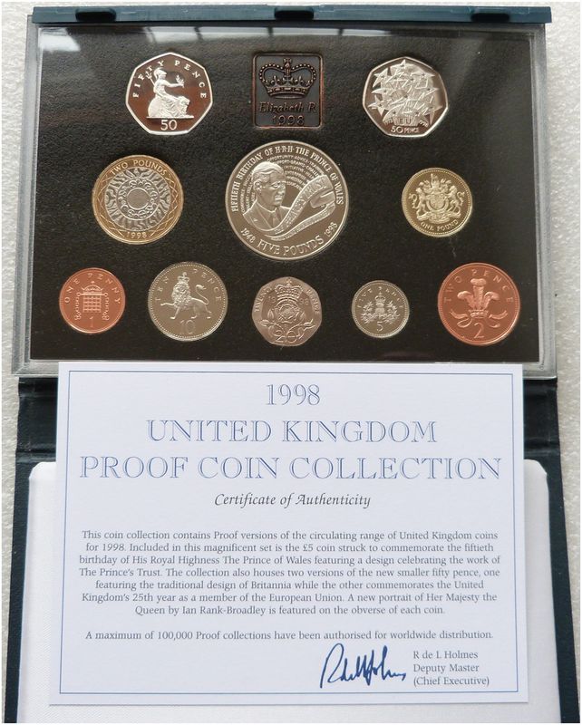 1998 Royal Mint Standard Proof 10 Coin Set Blue Case Coa