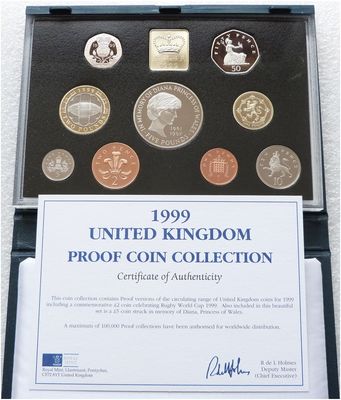 1999 Royal Mint Standard Proof 9 Coin Set Blue Case Coa