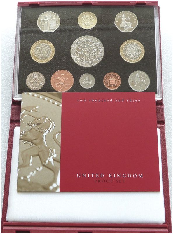 2003 Royal Mint Deluxe Proof 11 Coin Set Red Leather Case Coa 2003 Royal Mint Deluxe Proof 11 Coin Set Red Leather Case Coa