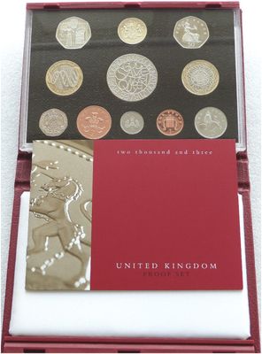 2003 Royal Mint Deluxe Proof 11 Coin Set Red Leather Case Coa 2003 Royal Mint Deluxe Proof 11 Coin Set Red Leather Case Coa