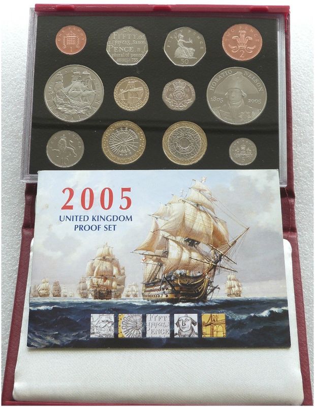 2005 Royal Mint Deluxe Proof 12 Coin Set Red Leather Case Coa 2005 Royal Mint Deluxe Proof 12 Coin Set Red Leather Case Coa