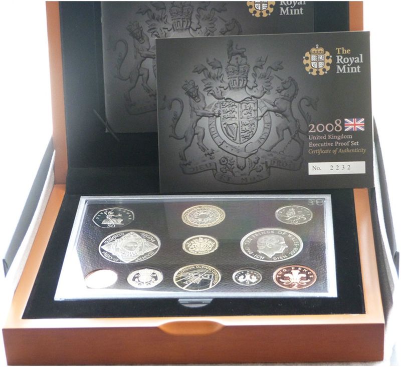 2008 Royal Mint Executive Proof 11 Coin Set Box Coa