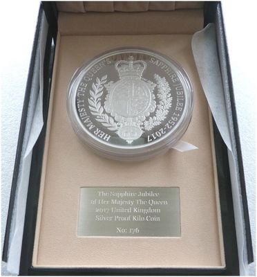 2017 Sapphire Jubilee £500 Silver Proof Kilo Coin Box Coa - Mintage 225 2017 Sapphire Jubilee £500 Silver Proof Kilo Coin Box Coa - Mintage 225