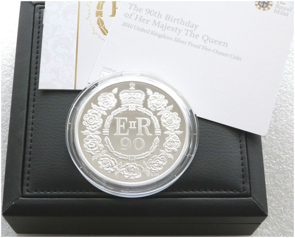 2016 Queen's 90th Birthday £10 Silver Proof 5oz Coin Box Coa 2016 Queen's 90th Birthday £10 Silver Proof 5oz Coin Box Coa