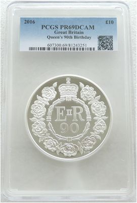 2016 Queen's 90th Birthday £10 Silver Proof 5oz Coin PCGS PR69 DCAM 2016 Queen's 90th Birthday £10 Silver Proof 5oz Coin PCGS PR69 DCAM