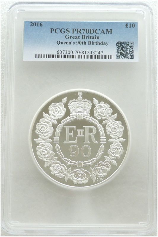 2016 Queen's 90th Birthday £10 Silver Proof 5oz Coin PCGS PR70 DCAM 2016 Queen's 90th Birthday £10 Silver Proof 5oz Coin PCGS PR70 DCAM