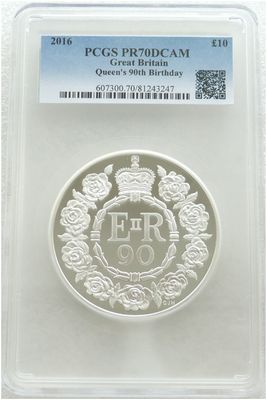 2016 Queen's 90th Birthday £10 Silver Proof 5oz Coin PCGS PR70 DCAM 2016 Queen's 90th Birthday £10 Silver Proof 5oz Coin PCGS PR70 DCAM