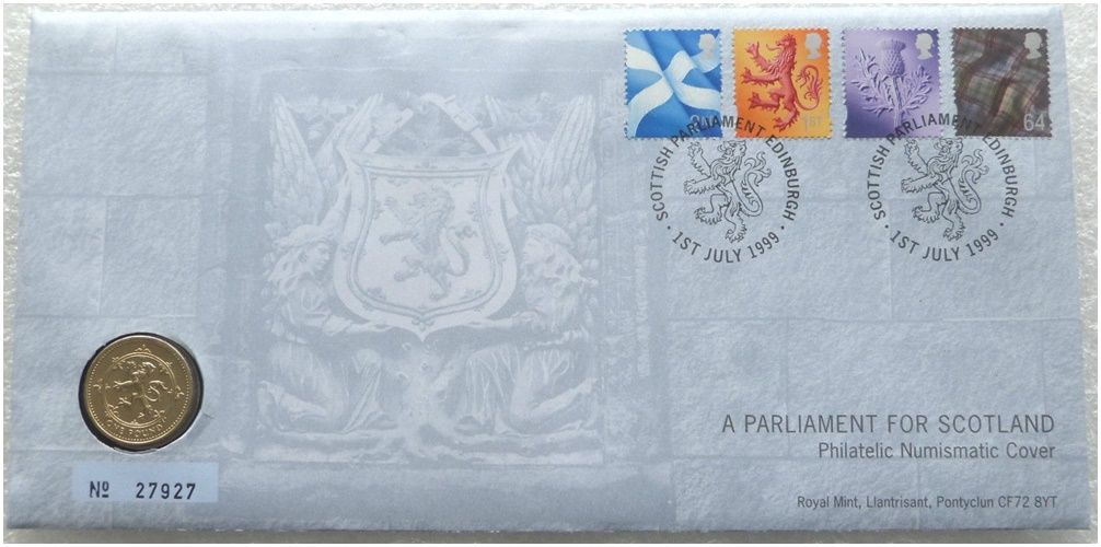 1999 Scottish Rampant Lion £1 Brilliant Uncirculated Coin First Day Cover