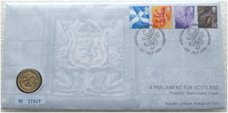 1999 Scottish Rampant Lion £1 Brilliant Uncirculated Coin First Day Cover