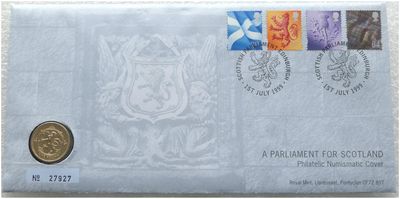 1999 Scottish Rampant Lion £1 Brilliant Uncirculated Coin First Day Cover