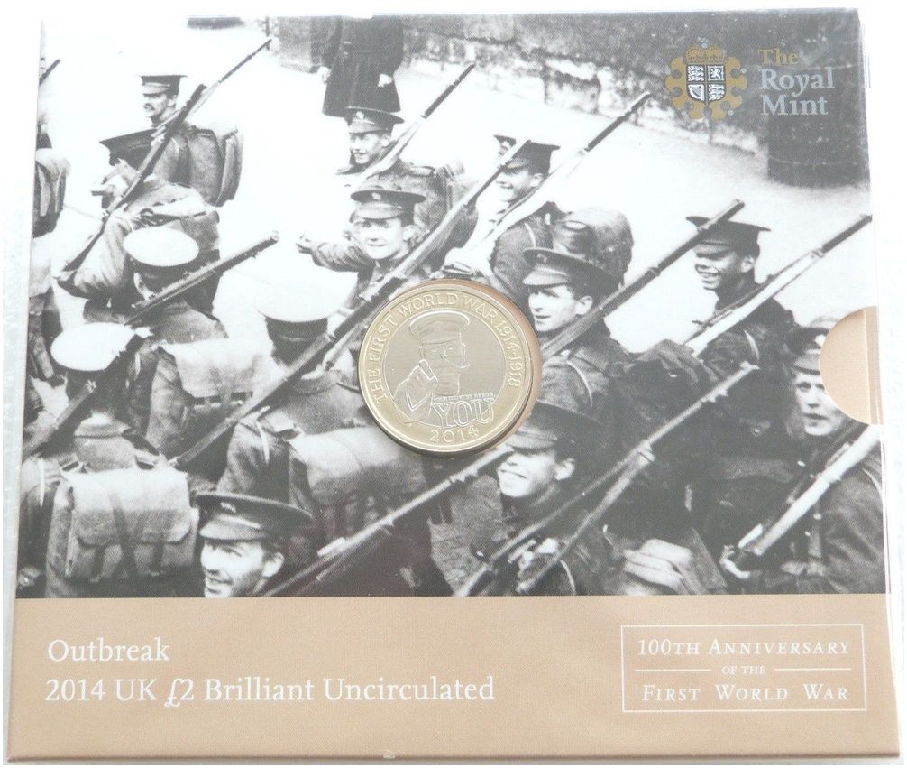 2014 First World War Outbreak Kitchener £2 Brilliant Uncirculated Coin Pack Sealed