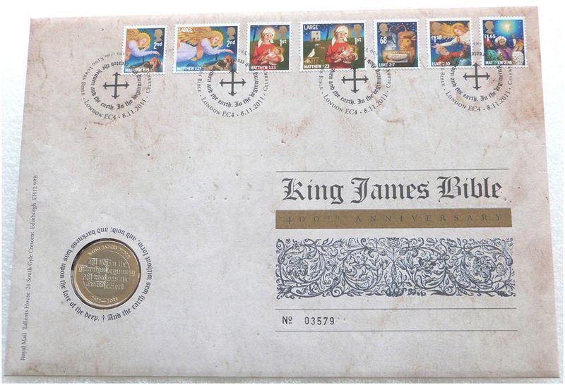 2011 King James Bible £2 Brilliant Uncirculated Coin First Day Cover