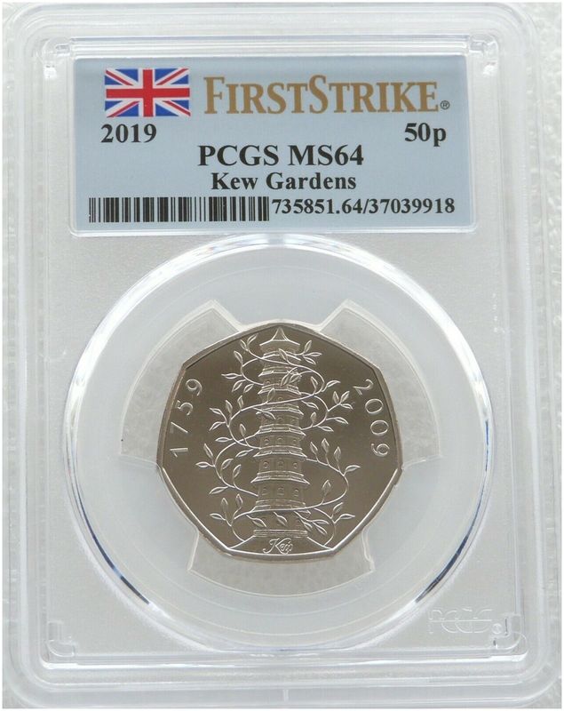 2019 Kew Gardens 50p Brilliant Uncirculated Coin PCGS MS64 First Strike 2019 Kew Gardens 50p Brilliant Uncirculated Coin PCGS MS64 First Strike