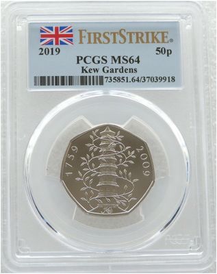2019 Kew Gardens 50p Brilliant Uncirculated Coin PCGS MS64 First Strike 2019 Kew Gardens 50p Brilliant Uncirculated Coin PCGS MS64 First Strike