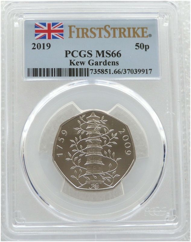 2019 Kew Gardens 50p Brilliant Uncirculated Coin PCGS MS66 First Strike 2019 Kew Gardens 50p Brilliant Uncirculated Coin PCGS MS66 First Strike