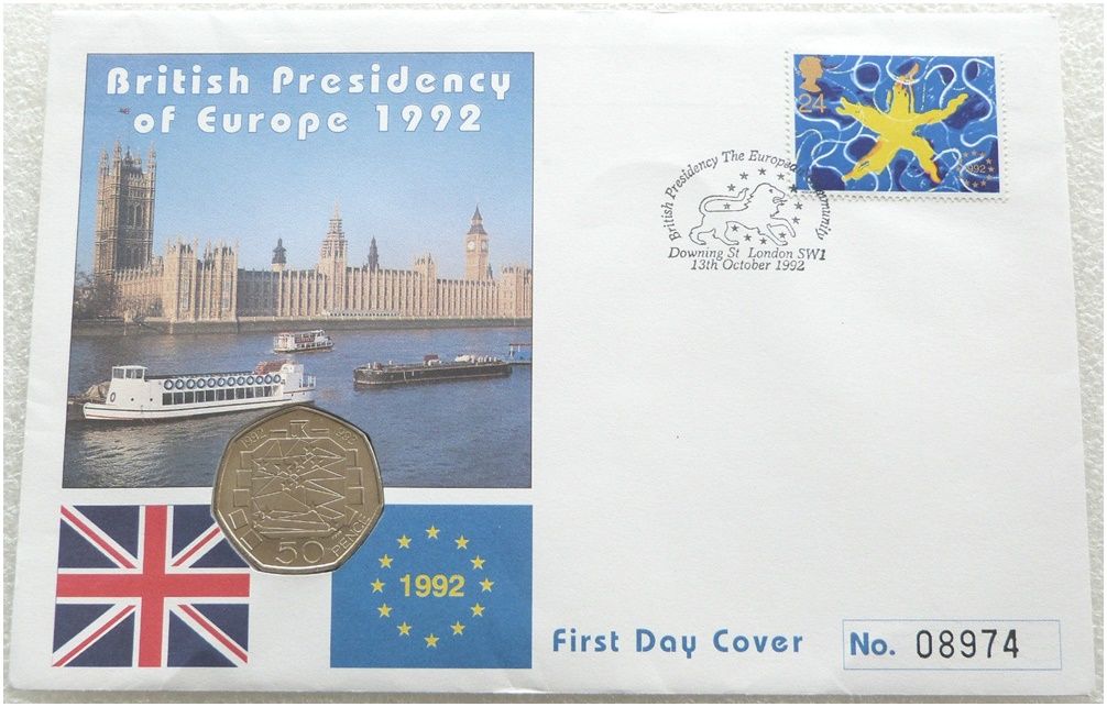 1992 - 1993 European Presidency 50p Brilliant Uncirculated Coin First Day Cover 1992 - 1993 European Presidency 50p Brilliant Uncirculated Coin First Day Cover