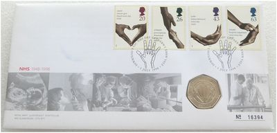 1998 National Health Service NHS 50p Brilliant Uncirculated Coin First Day Cover 1998 National Health Service NHS 50p Brilliant Uncirculated Coin First Day Cover