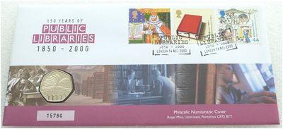 2000 Public Library 50p Brilliant Uncirculated Coin First Day Cover 2000 Public Library 50p Brilliant Uncirculated Coin First Day Cover