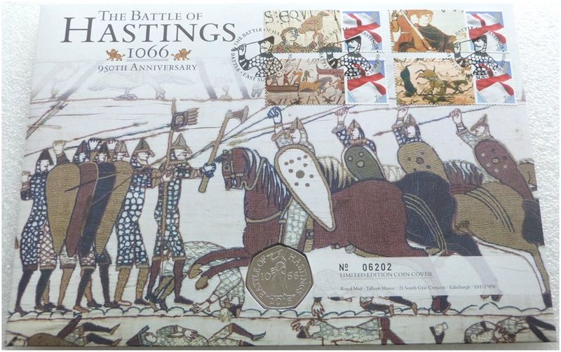 2016 Battle of Hastings 50p Brilliant Uncirculated Coin First Day Cover